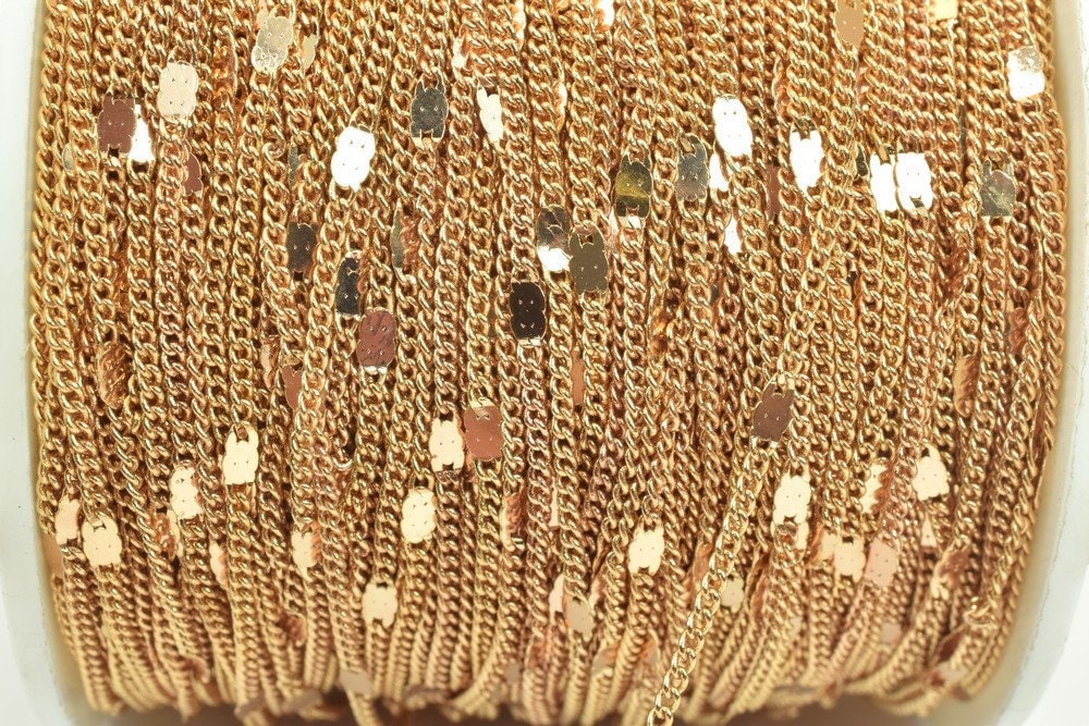 3 Feet 18K Pinky Gold Filled Look, Cuban Link Chain, Scroll Chain Width 2mm Thickness 1mm Gold Filled Finding Chain for Je...