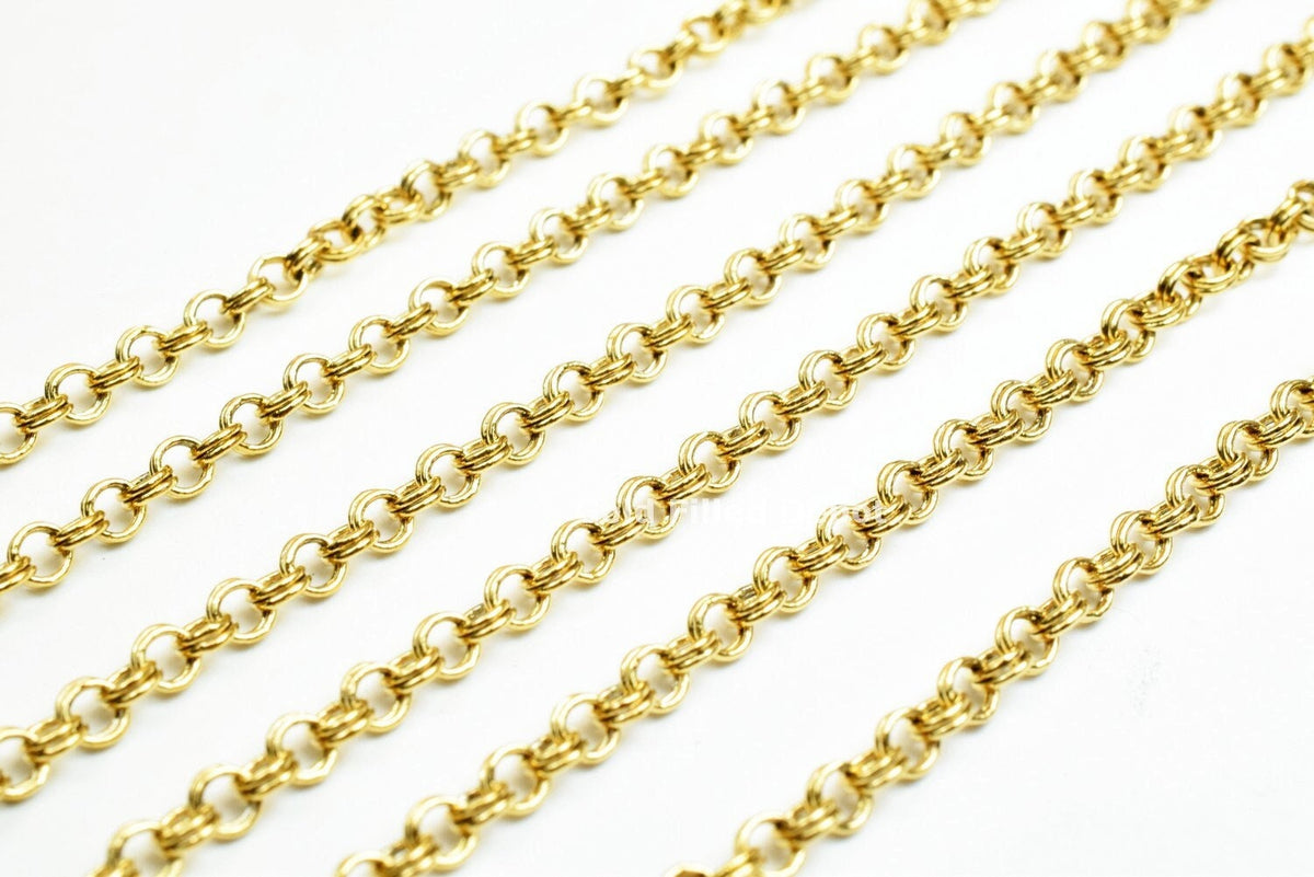 18K Gold Filled Look, Double Rolo Cable Link Chain  personalize necklace  findings for Jewelry supplies wholesale 3 Feet j...