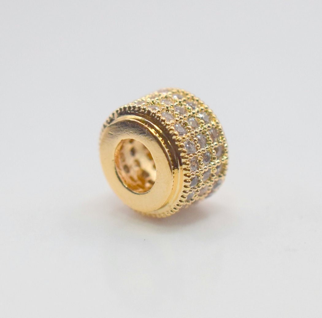18k Gold Filled Look Spacer beads Micro pave Cubic Zirconia  Beaded Jewelry 6mm/8mm/10mm/11mm/12mm/7x9mm 3 PCs/PK jewelry...