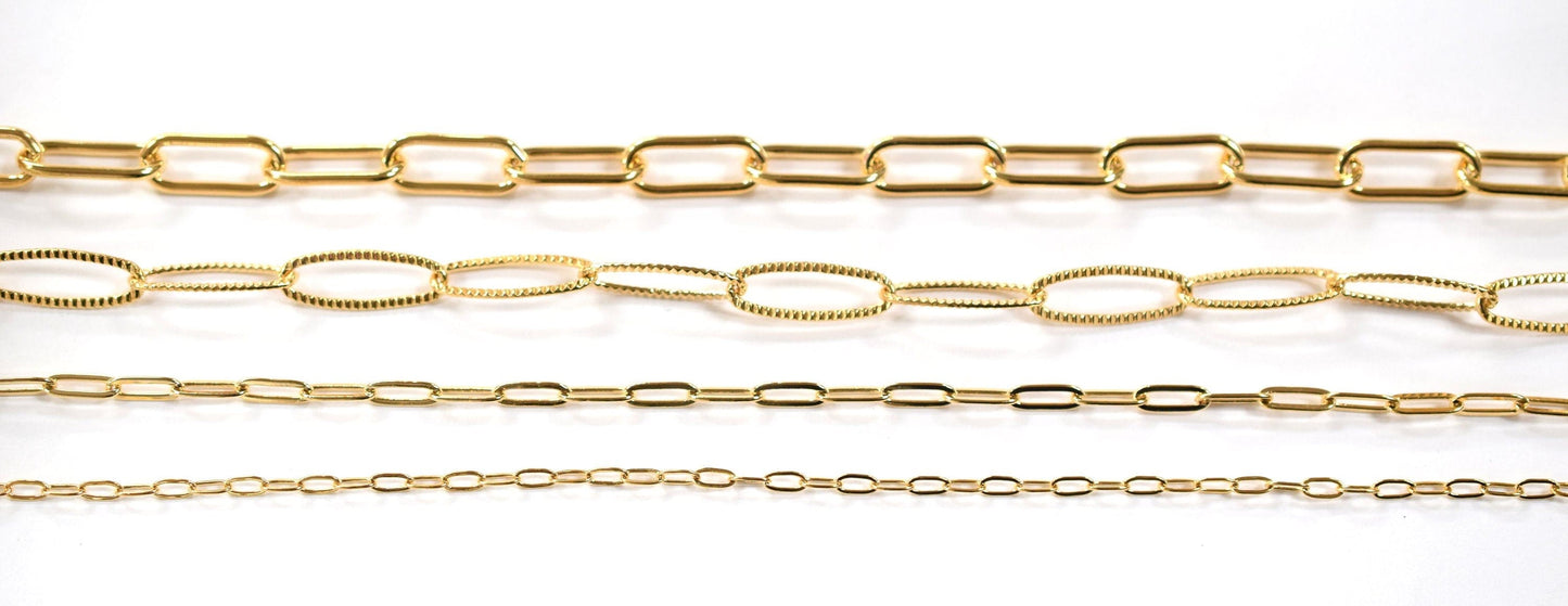 18K/14K Gold Filled Look, Paper Clip Cable Link Chain findings necklace Jewelry 3 FT/ PK jewelry making supplies - detail...