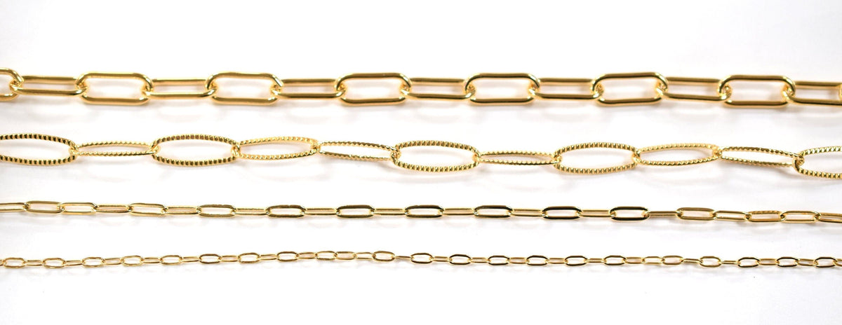18K/14K Gold Filled Look, Paper Clip Cable Link Chain findings necklace Jewelry 3 FT/ PK jewelry making supplies - detail...