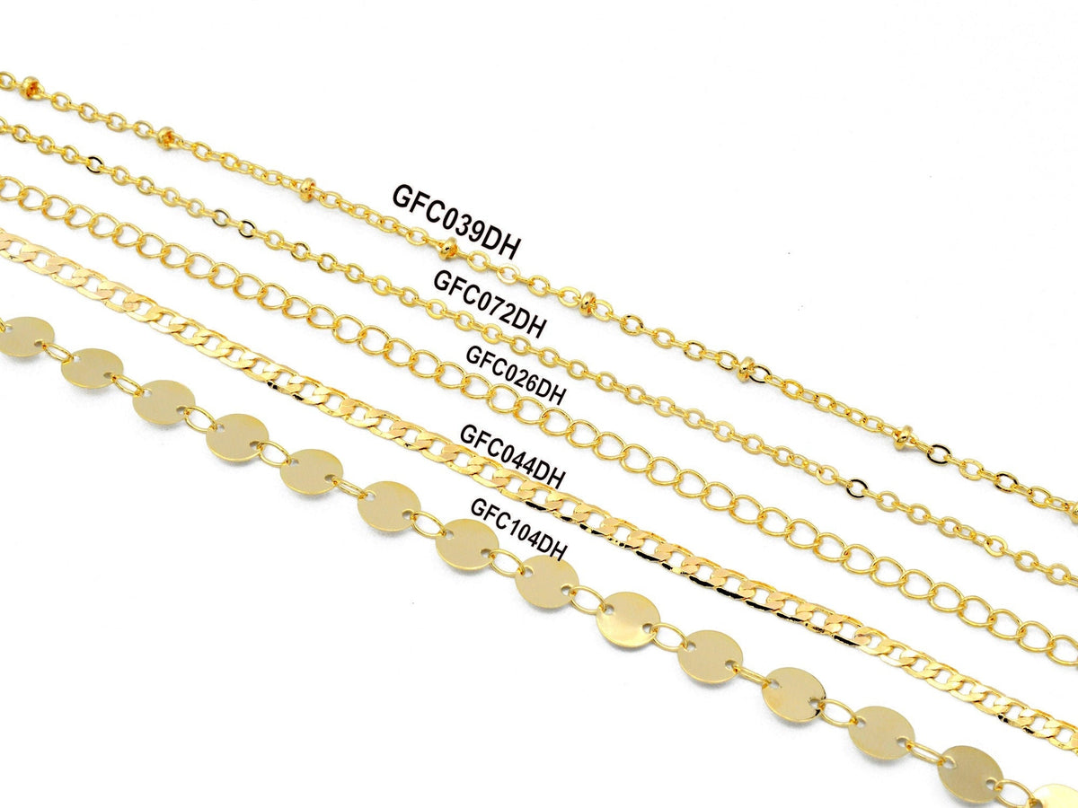 14K Gold Filled Look,Saturn Cuban Cable Link Diamond Cut Charm Chain and Extension findings necklace for Jewelry supplies...