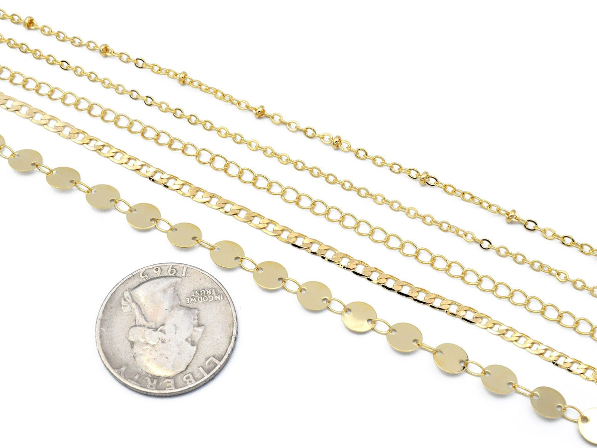 14K Gold Filled Look,Saturn Cuban Cable Link Diamond Cut Charm Chain and Extension findings necklace for Jewelry supplies...