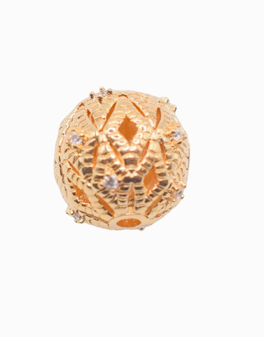 12mm 18k Gold Filled Look, Micro Pave Beads with Clear CZ Cubic Zirconia  GFM06G jewelry making supplies
