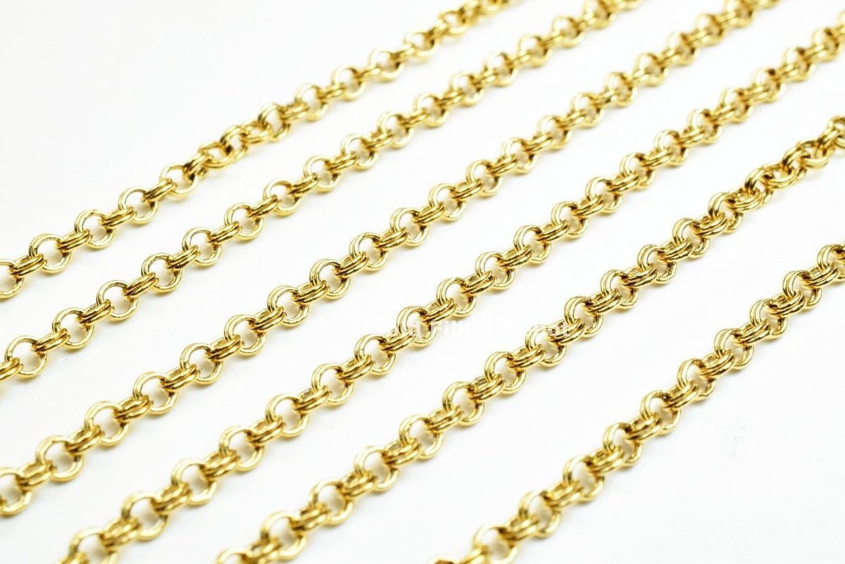 18K Gold Filled Look, Double Rolo Cable Link Chain  personalize necklace  findings for Jewelry supplies wholesale 3 Feet j...