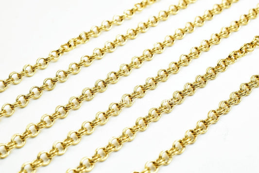 18K Gold Filled Look, Double Rolo Cable Link Chain  personalize necklace  findings for Jewelry supplies wholesale 3 Feet j...