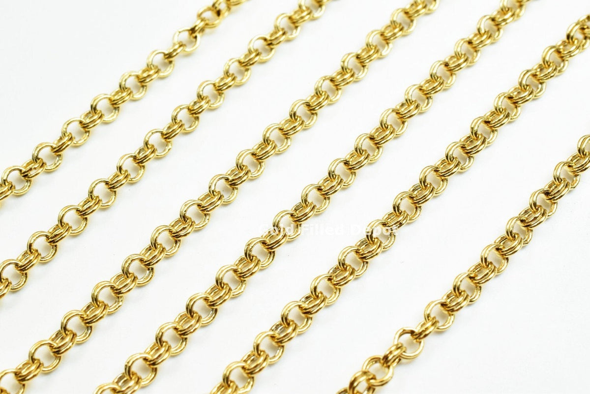 18K Gold Filled Look, Double Rolo Cable Link Chain  personalize necklace  findings for Jewelry supplies wholesale 3 Feet j...