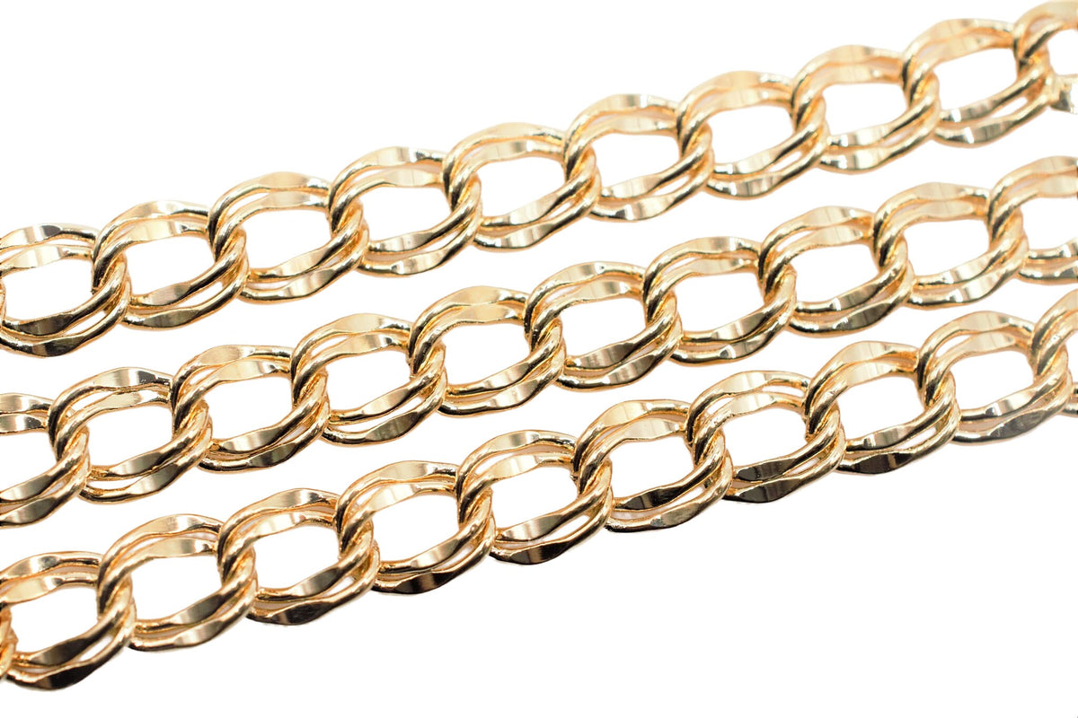 3 feet Gold Filled Look, Flat Parallel Double Link Cuban Chain Diamond Cut Size 7mm, Thickness 1mm 18K  For Jewelry Making...