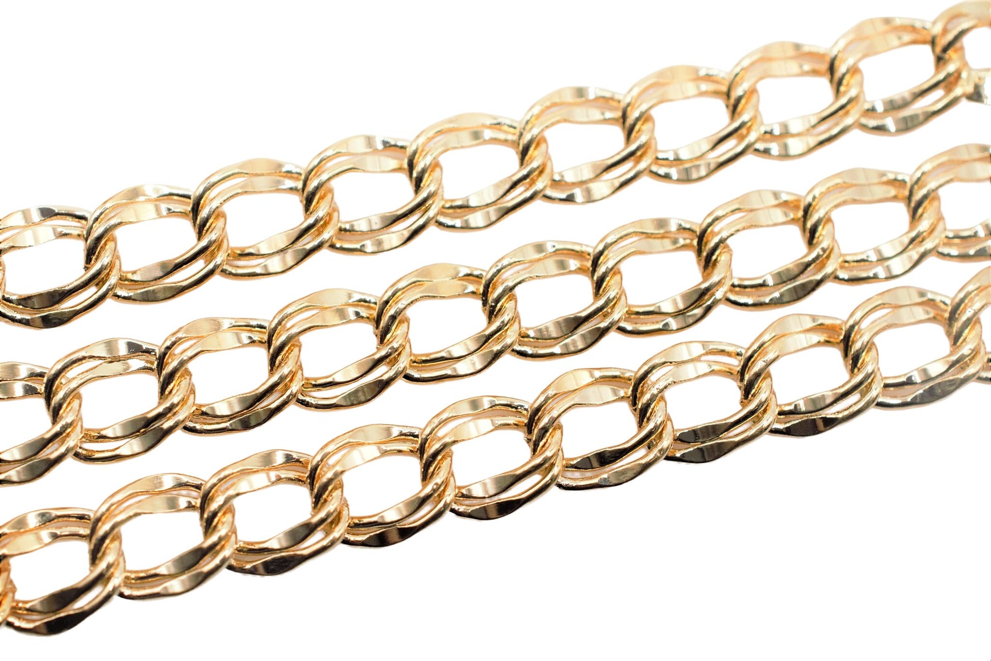3 feet Gold Filled Look, Flat Parallel Double Link Cuban Chain Diamond Cut Size 7mm, Thickness 1mm 18K  For Jewelry Making...