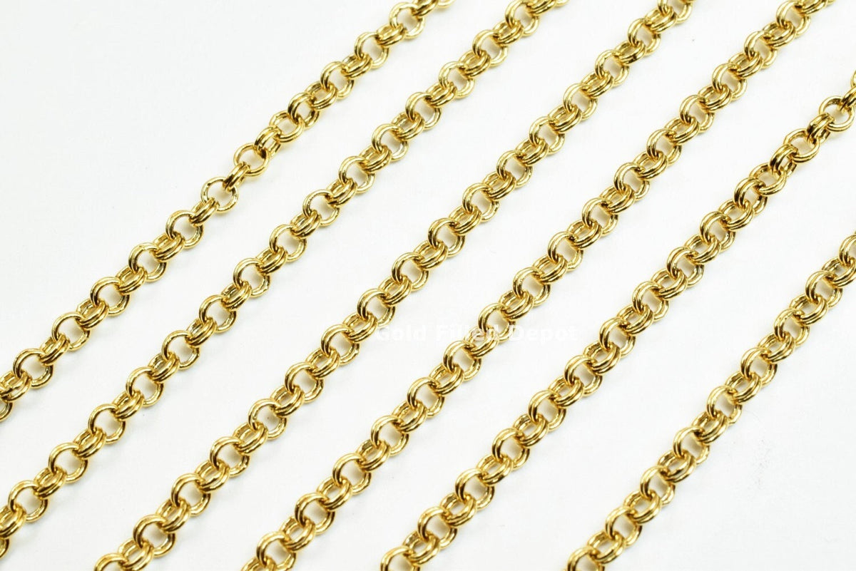 18K Gold Filled Look, Double Rolo Cable Link Chain  personalize necklace  findings for Jewelry supplies wholesale 3 Feet j...