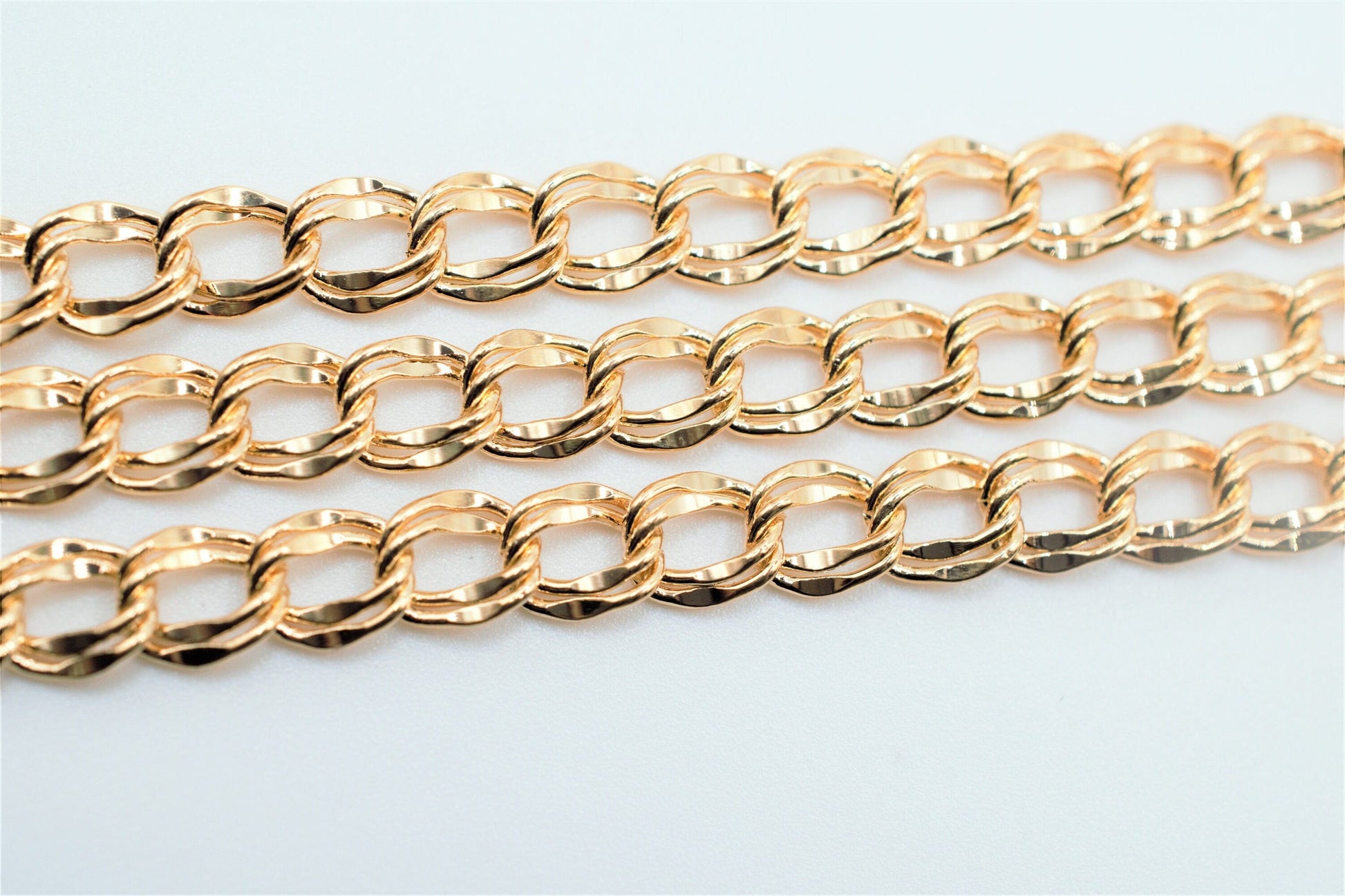 3 feet Gold Filled Look, Flat Parallel Double Link Cuban Chain Diamond Cut Size 7mm, Thickness 1mm 18K  For Jewelry Making...