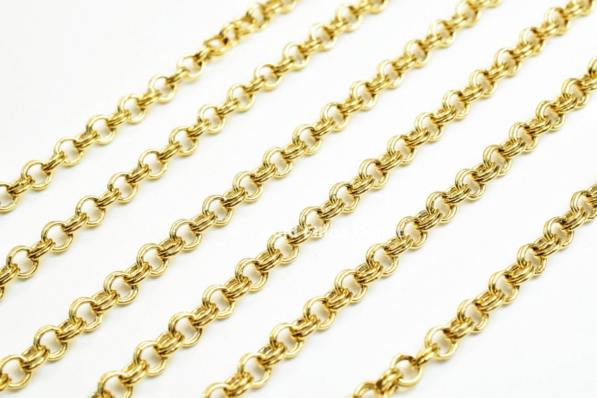 18K Gold Filled Look, Double Rolo Cable Link Chain  personalize necklace  findings for Jewelry supplies wholesale 3 Feet j...