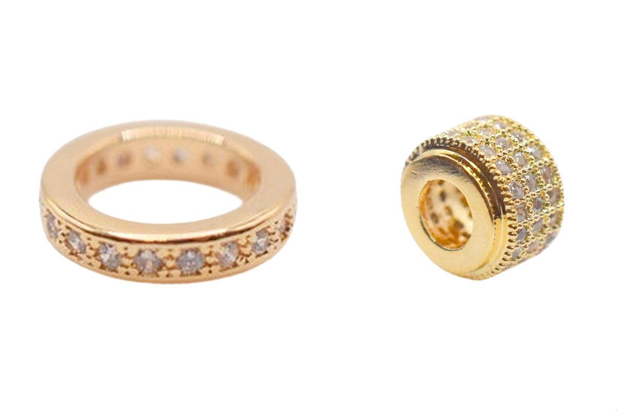 18k Gold Filled Look Spacer beads Micro pave Cubic Zirconia  Beaded Jewelry 6mm/8mm/10mm/11mm/12mm/7x9mm 3 PCs/PK jewelry...