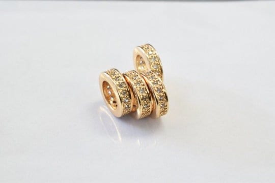 18k Gold Filled Look Spacer beads Micro pave Cubic Zirconia  Beaded Jewelry 6mm/8mm/10mm/11mm/12mm/7x9mm 3 PCs/PK jewelry...