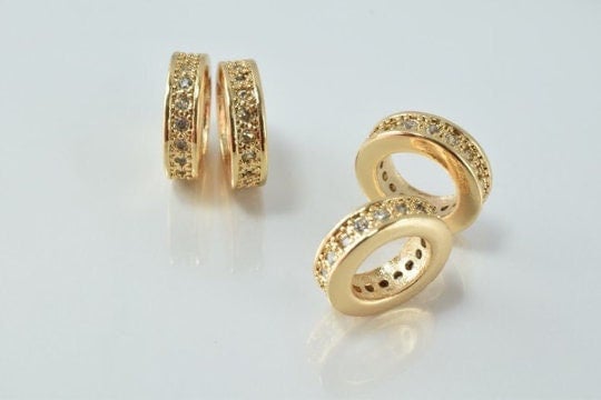 18k Gold Filled Look Spacer beads Micro pave Cubic Zirconia  Beaded Jewelry 6mm/8mm/10mm/11mm/12mm/7x9mm 3 PCs/PK jewelry...