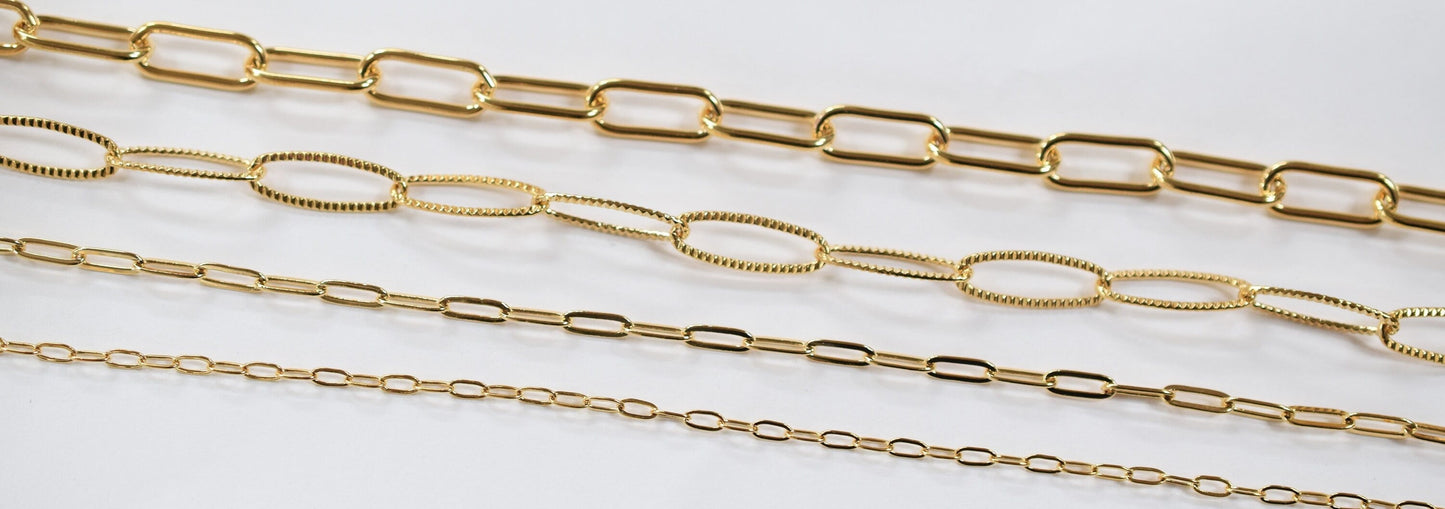 18K/14K Gold Filled Look, Paper Clip Cable Link Chain findings necklace Jewelry 3 FT/ PK jewelry making supplies - detail...