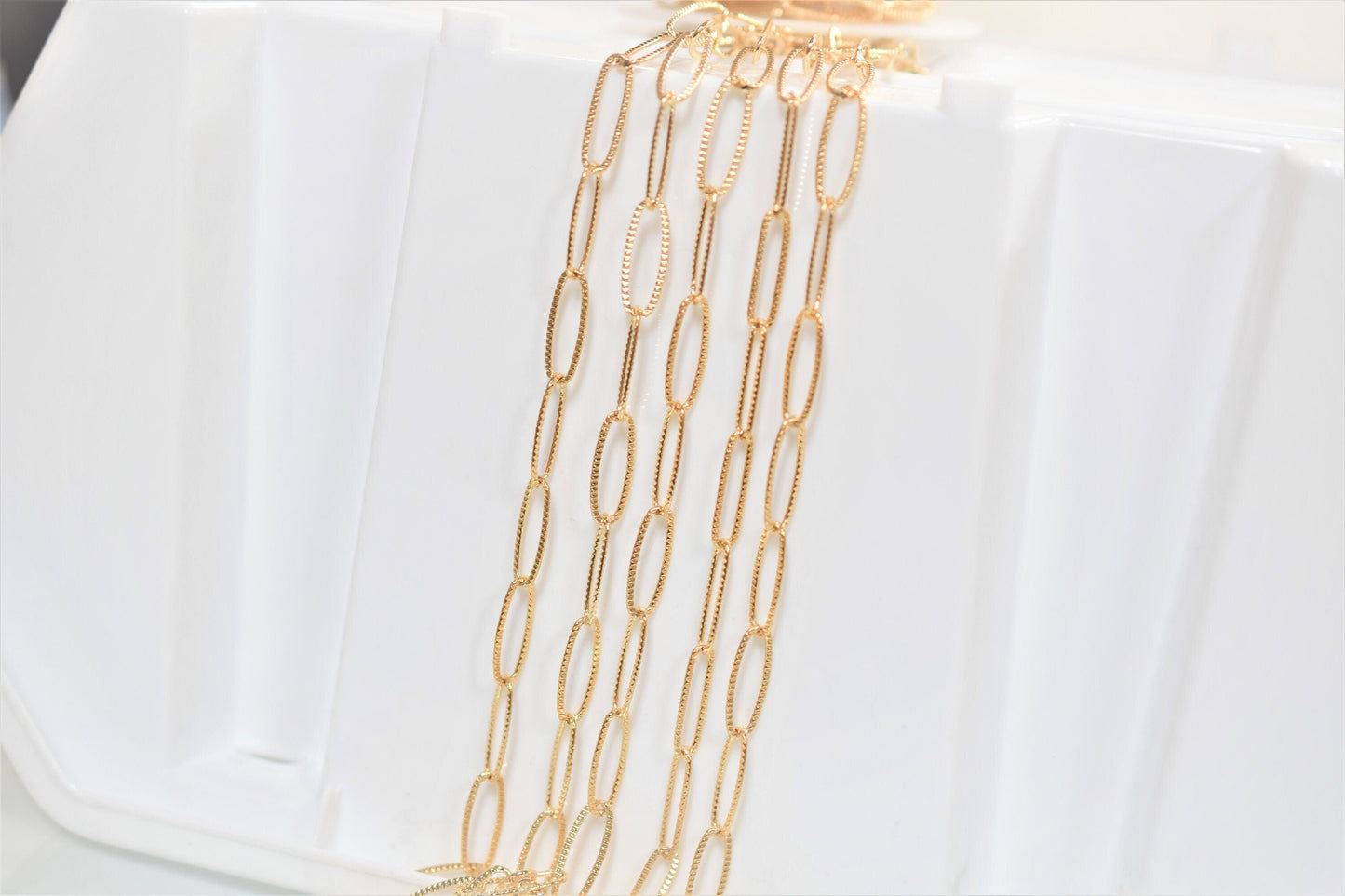 18K/14K Gold Filled Look, Paper Clip Cable Link Chain findings necklace Jewelry 3 FT/ PK jewelry making supplies - detail...