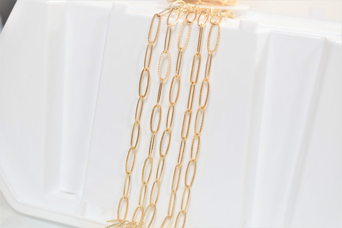 18K/14K Gold Filled Look, Paper Clip Cable Link Chain findings necklace Jewelry 3 FT/ PK jewelry making supplies - detail...