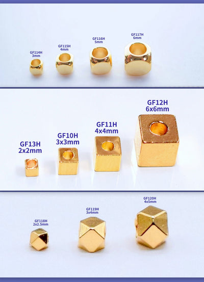18K Gold Filled Look, Spacer Square Cube Hexagonal Beads,Plain,Seamless Roundel,Sizes from 2mm  Beads Jewelry USA Seller S...