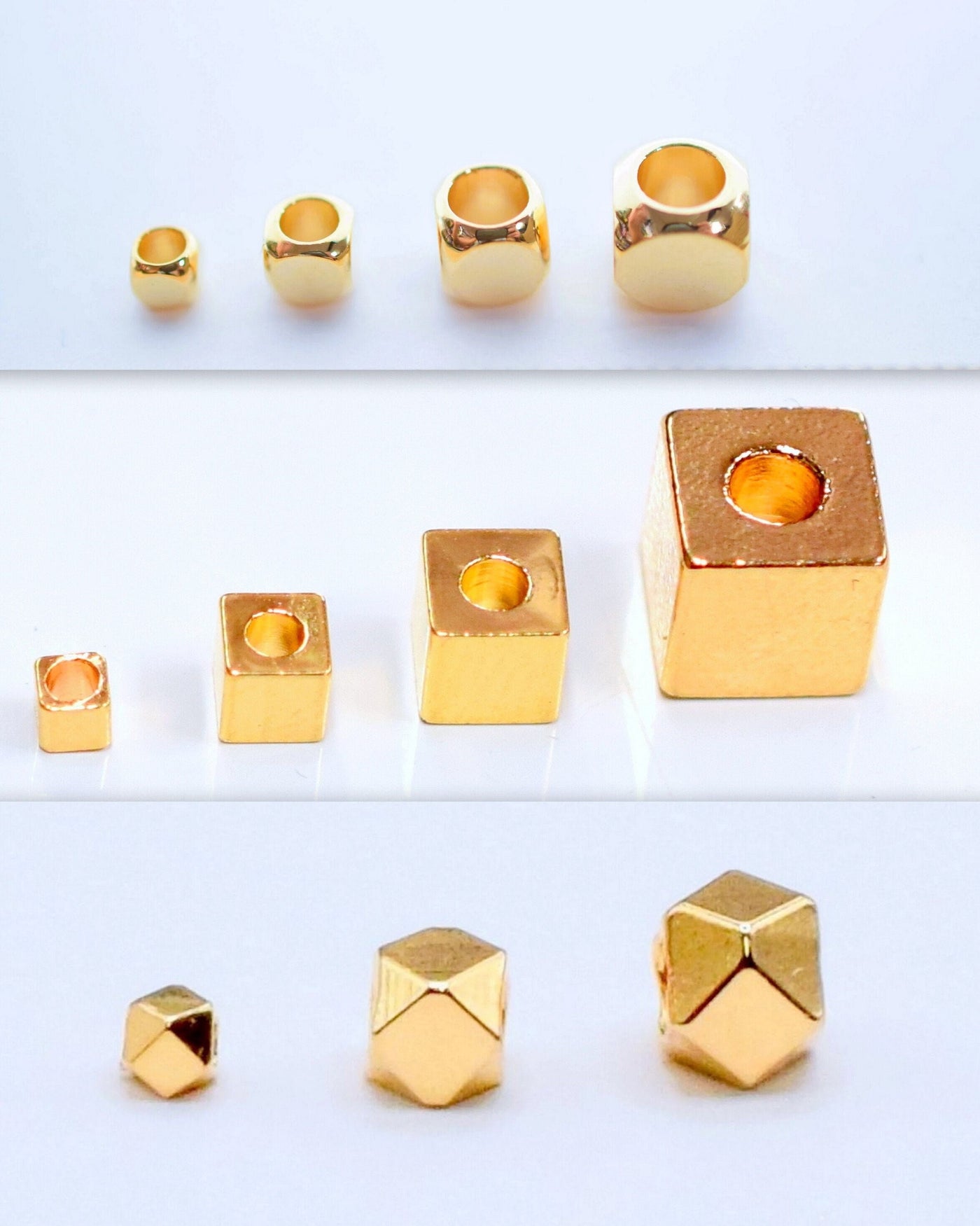 18K Gold Filled Look, Spacer Square Cube Hexagonal Beads,Plain,Seamless Roundel,Sizes from 2mm  Beads Jewelry USA Seller S...