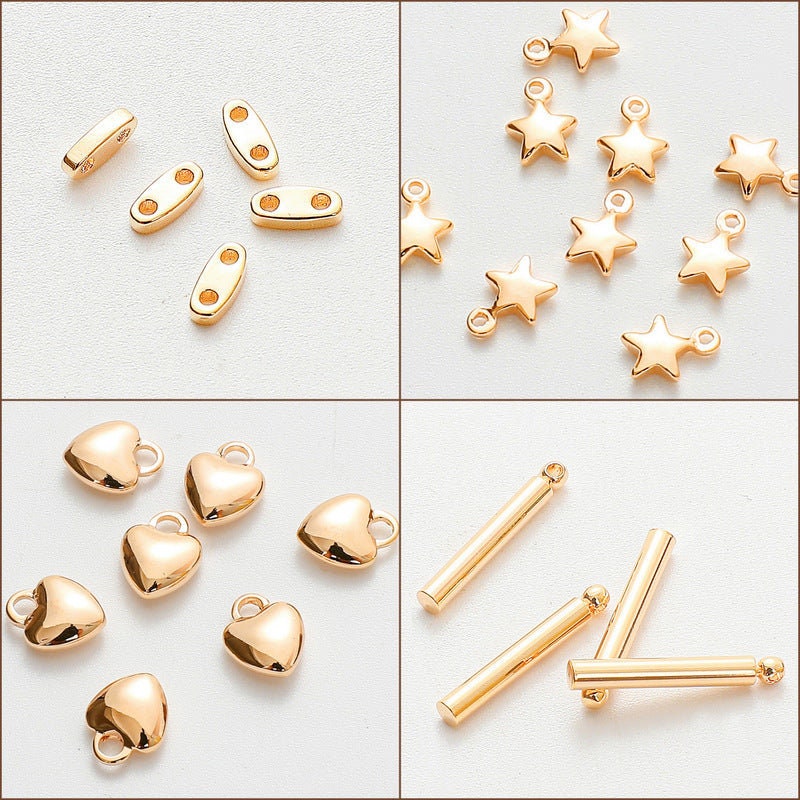 Gold Filled Alternative EP Charm Beads Findings For Jewelry, Heart & Star Charms, Tube Hangers (7x9mm-15mm, Base, Water Resistant)