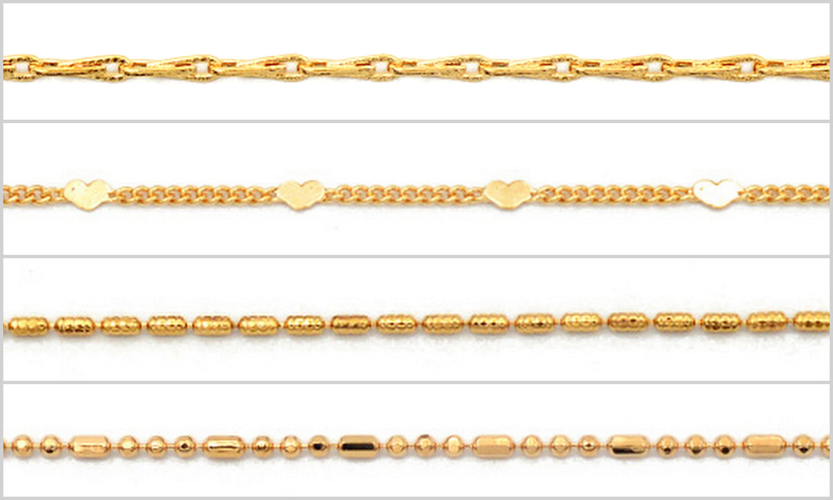 Gold filled Look, EP Saturn Beaded Barleycorn Link Chain Customizable Jewelry jewelry making supplies - detail image 2