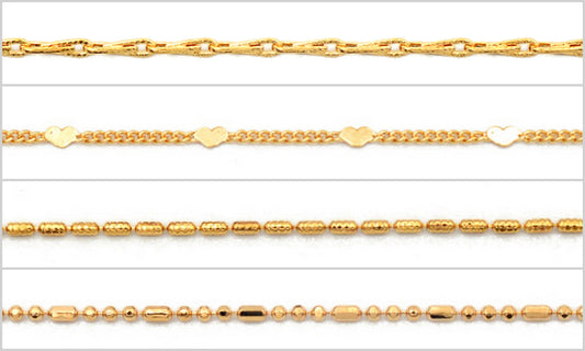 Gold filled Look, EP Saturn Beaded Barleycorn Link Chain Customizable Jewelry jewelry making supplies - detail image 2