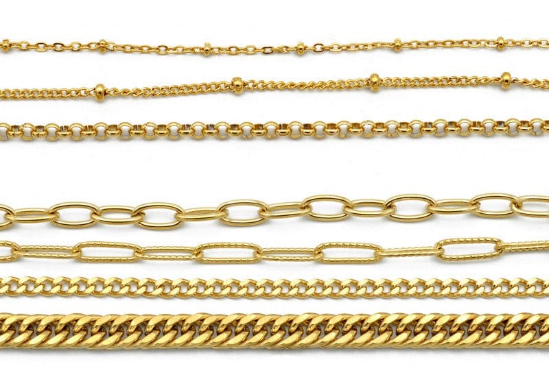 Chain Saturn Rollo Cable Curb: Gold-Plated Stainless Steel, Box Clip Closure - Premium Craft Supplies, Elegant Jewelry Making