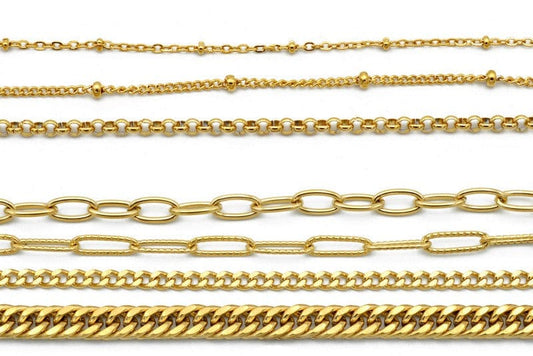 Chain Saturn Rollo Cable Curb: Gold-Plated Stainless Steel, Box Clip Closure - Premium Craft Supplies, Elegant Jewelry Making