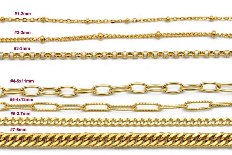 Chain Saturn Rollo Cable Curb: Gold-Plated Stainless Steel, Box Clip Closure - Premium Craft Supplies, Elegant Jewelry Making