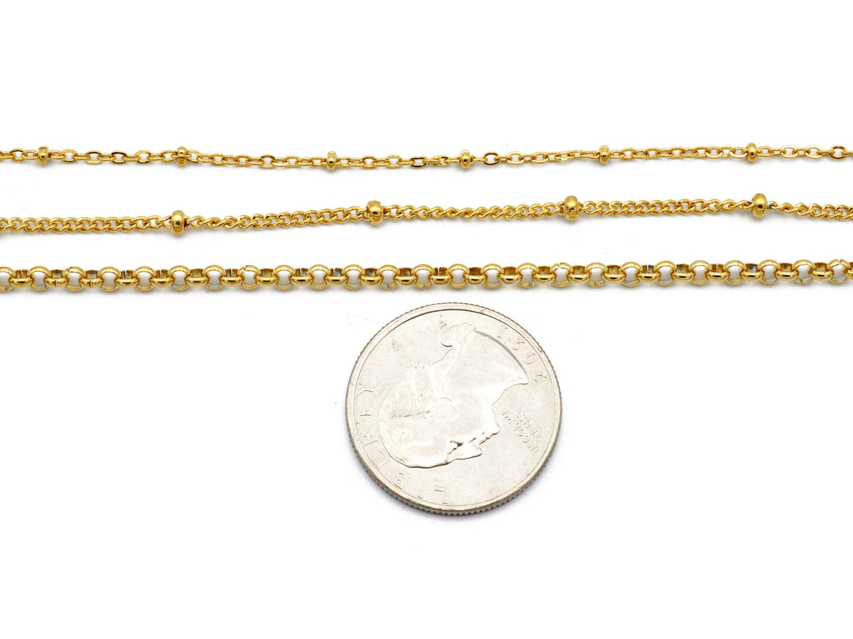 Chain Saturn Rollo Cable Curb: Gold-Plated Stainless Steel, Box Clip Closure - Premium Craft Supplies, Elegant Jewelry Making
