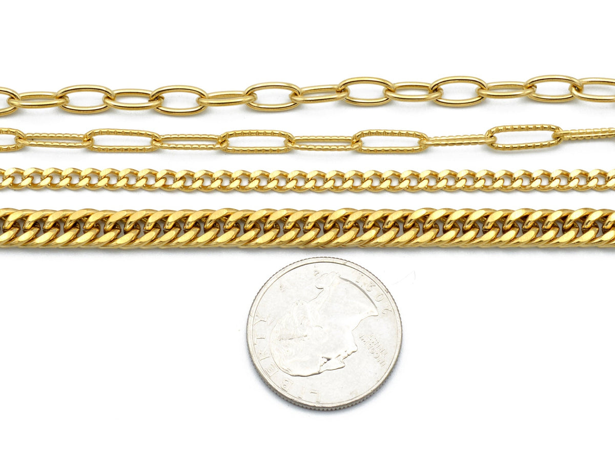Chain Saturn Rollo Cable Curb: Gold-Plated Stainless Steel, Box Clip Closure - Premium Craft Supplies, Elegant Jewelry Making