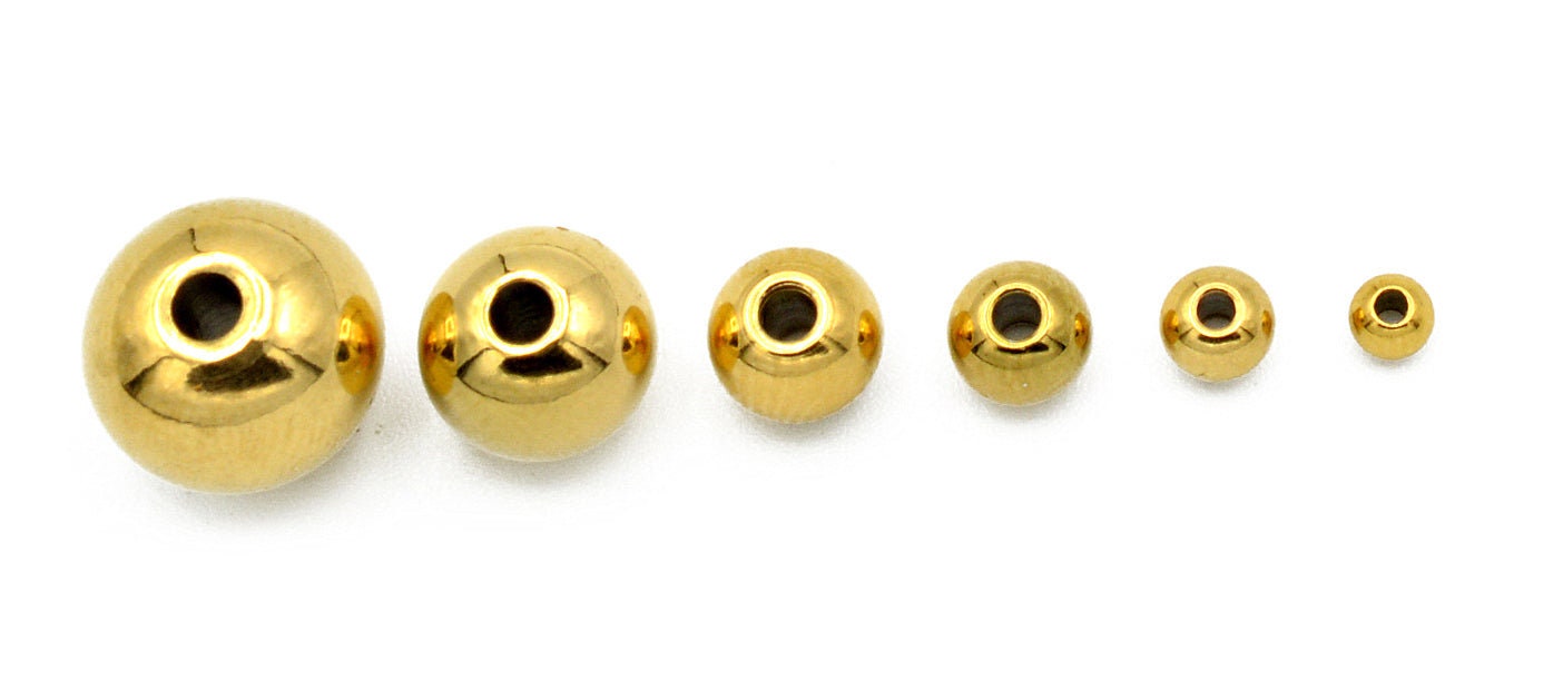 Gold Plated Beads Jewelry Spacer, Seamless Polished Metal (3mm-12mm Sizes, Stainless Steel, Hypoallergenic Crafting)
