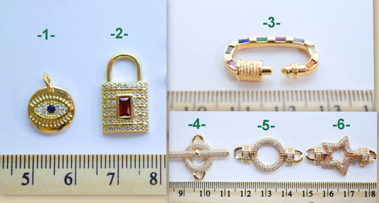 Gold filled Look, EP Evil Eye/Locker pendant charms cubic zirconia and Clasp Findings multi color/Toggle /Circle/Star conn...