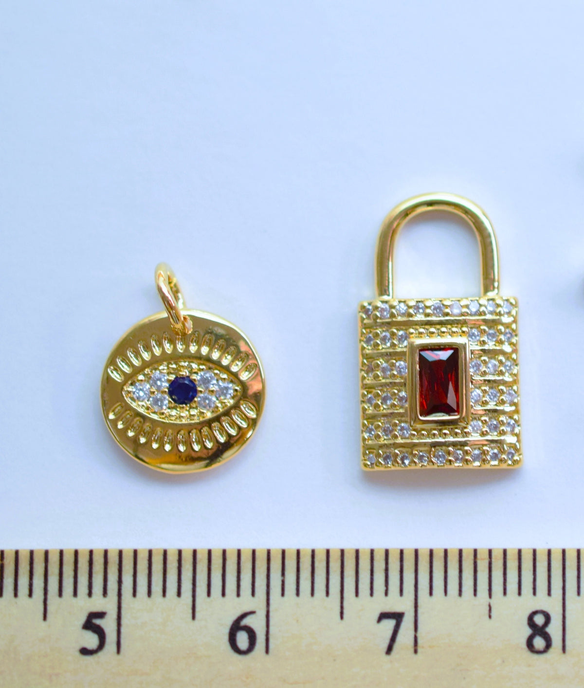 Gold filled Look, EP Evil Eye/Locker pendant charms cubic zirconia and Clasp Findings multi color/Toggle /Circle/Star conn...