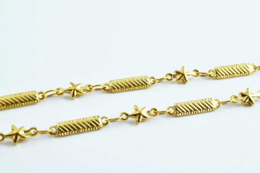 Gold Filled Alternative Bar And Star Chain Necklace: Elegant Gold Jewelry, (18.5" & 23", 4.5mm Width)