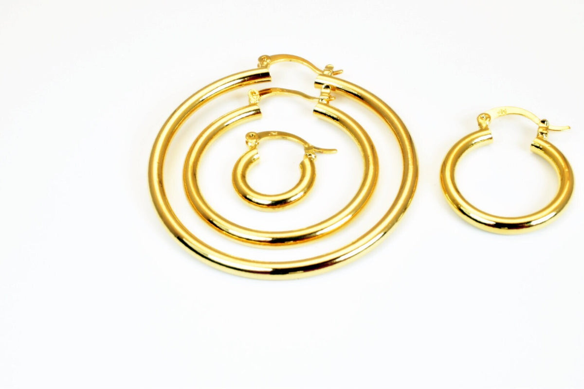 Hoop Earring 18K Tarnish Resistant Gold: Timeless Round Jewelry, Electroplated Gold Over (20-53mm, Thickness 3mm)