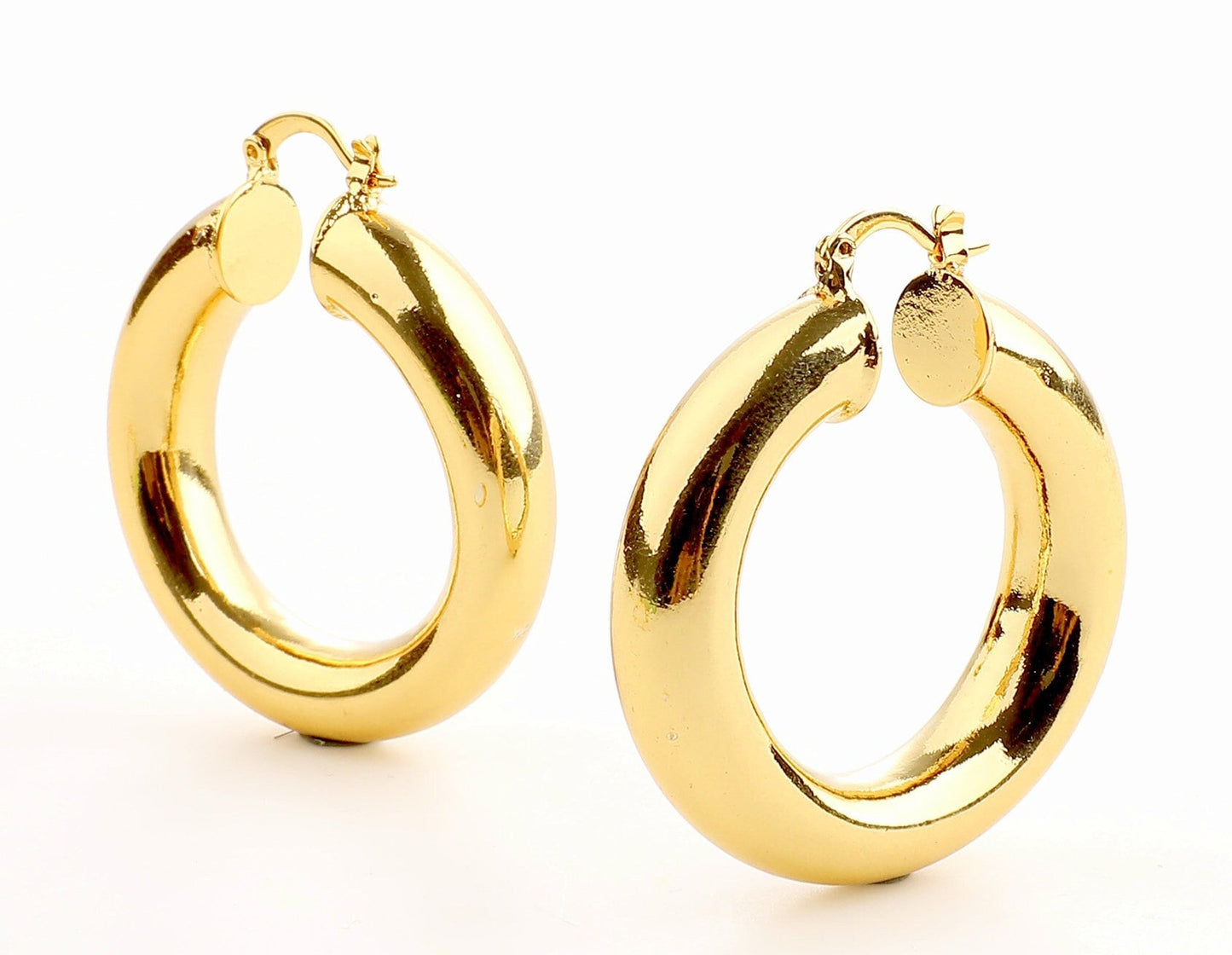 Plain Bamboo Hoop Earrings Gold Filled Alternative, Round Lightweight Hoops (40mm & 25mm Diameter)
