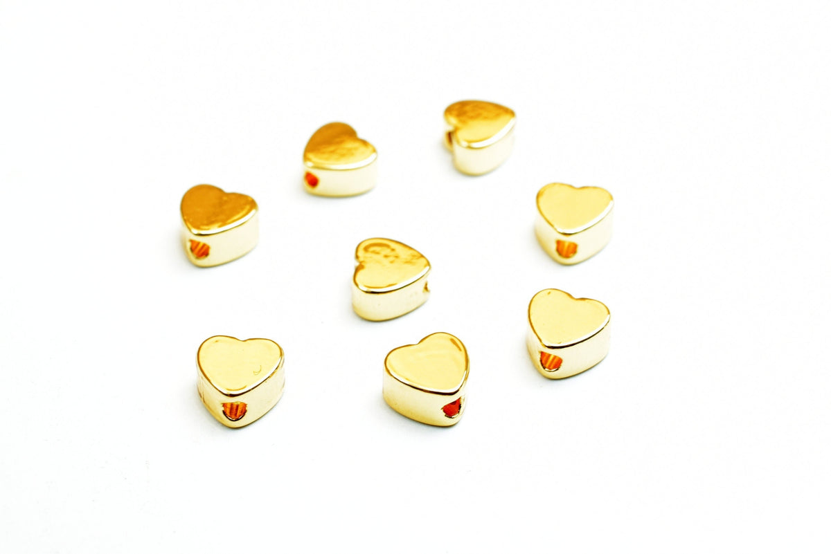 EP Heart Beads Tarnish Resistant Gold, Jewelry Craft Supplies, 5mm-6mm Small Hearts (25 Pcs, Electroplated , Tarnish Resistant)