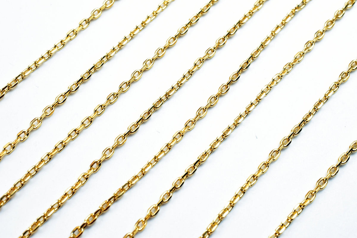 Cable Gold Plated Chain Jewelry Supply: Delicate Electroplated Gold Copper (1.10mm Thin, Lead-Free, Sold by Foot)