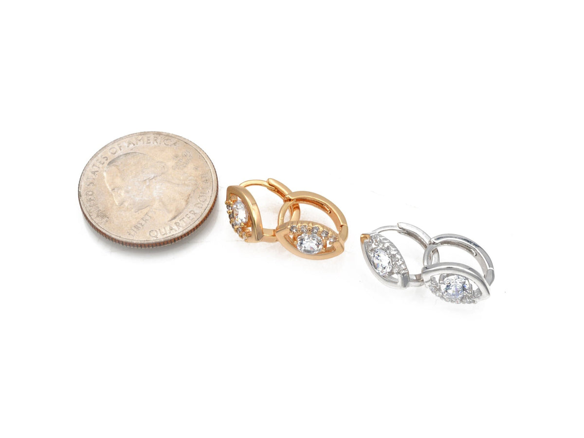 Evil Eye Hugging Hoop Earring Gold Filled EP ,Rhodium Silver and Gold Size 12mm,Round Clear Zircon Gorgeous Jewelry Gift f...