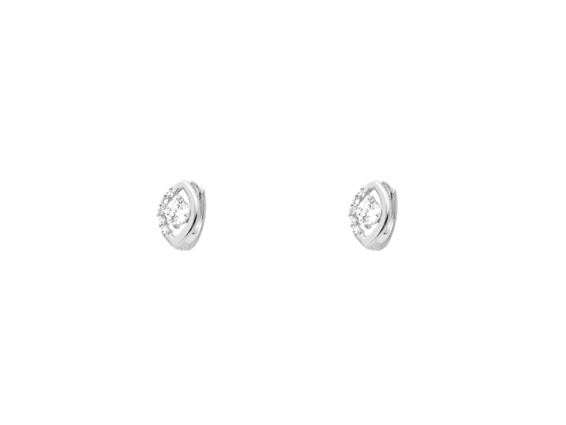 Evil Eye Hugging Hoop Earring Gold Filled EP ,Rhodium Silver and Gold Size 12mm,Round Clear Zircon Gorgeous Jewelry Gift f...