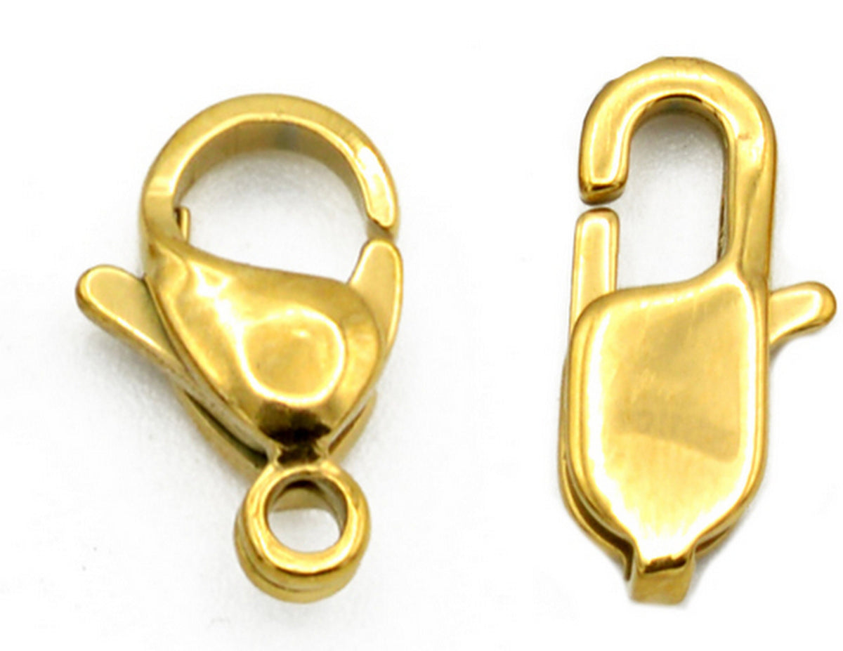 Steel Lobster Clasp Findings: Gold Plated Jewelry Components, Oval & Rectangle Shapes (Multiple Sizes, Stainless Steel)
