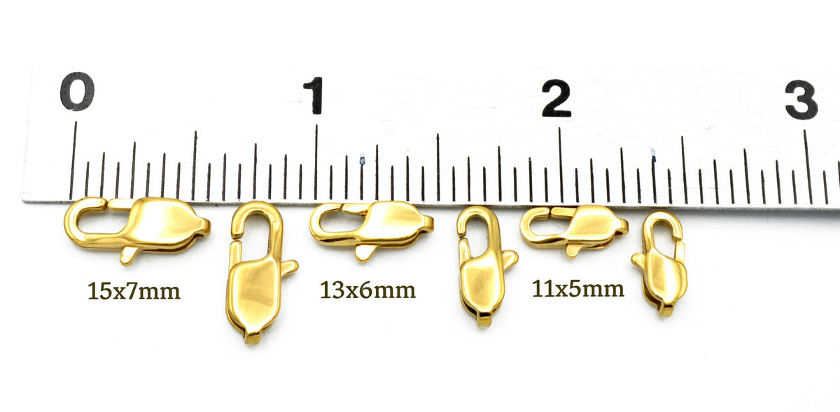 Steel Lobster Clasp Findings: Gold Plated Jewelry Components, Oval & Rectangle Shapes (Multiple Sizes, Stainless Steel)