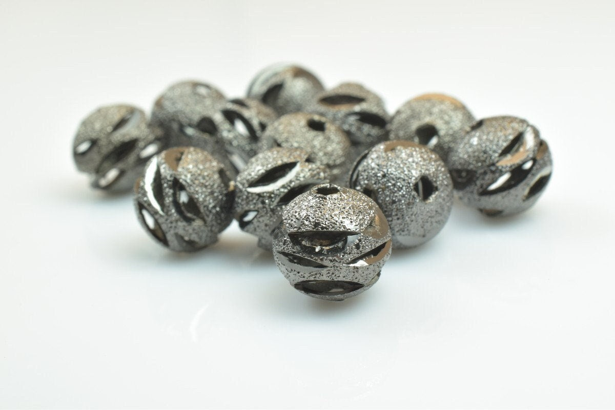100 PCs Gun Metal Plated Black Carved Round Beads 6mm/8mm/10mm Diamond Cut For Jewelry Making jewelry making supplies - de...