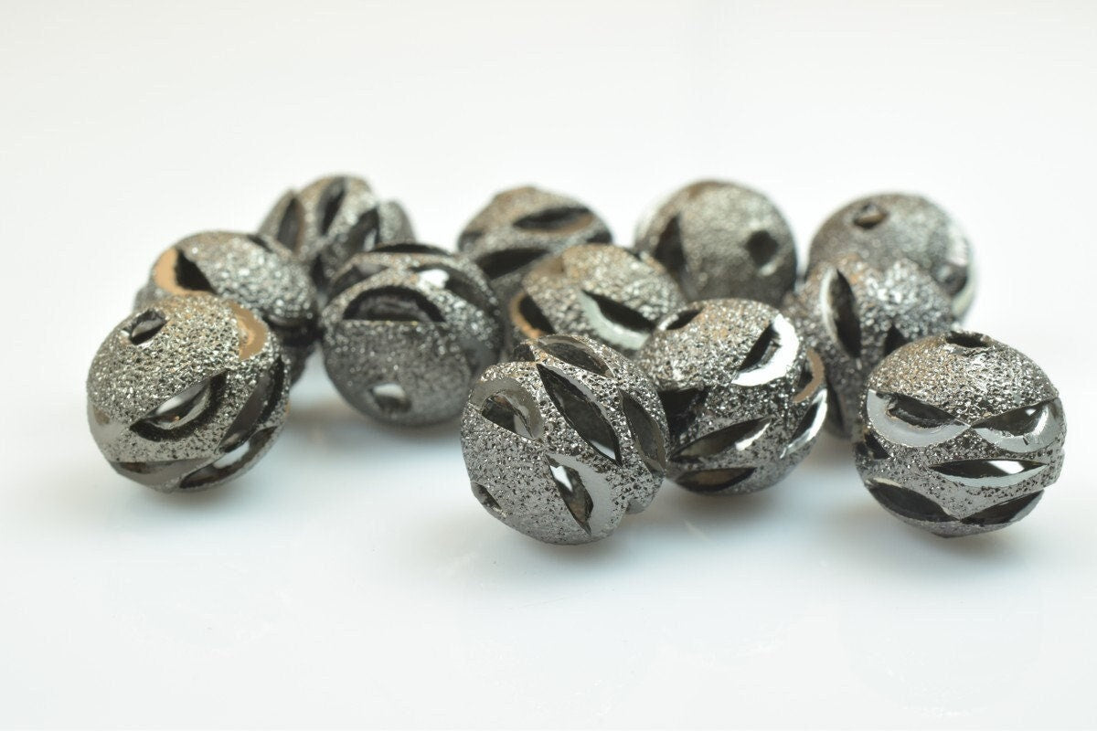 100 PCs Gun Metal Plated Black Carved Round Beads 6mm/8mm/10mm Diamond Cut For Jewelry Making jewelry making supplies - de...