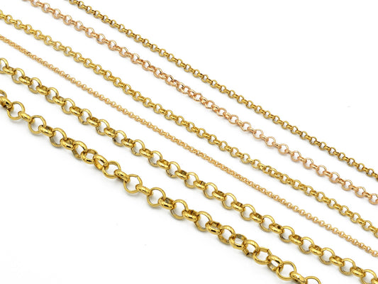 18K Gold Filled Rolo Chain: Tarnish-Resistant Yellow & Pink Gold, Durable | Multiple Thicknesses, Jewelry Crafting