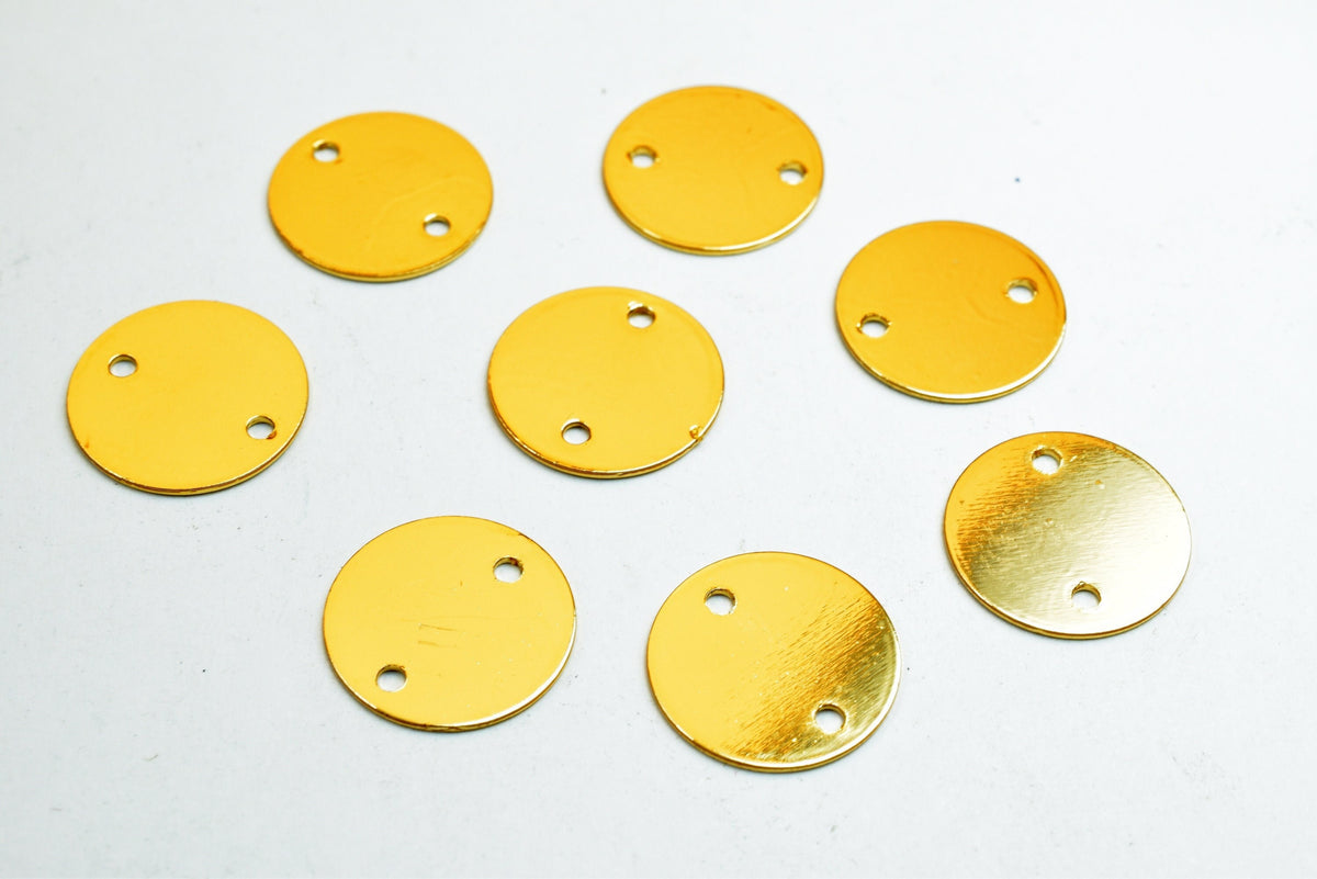 12mm Gold Filled Alternative Name Tag Round Disc: Tarnish Resistant Finish - Electroplated , Jewelry Making, Two Hole Stamping Blank