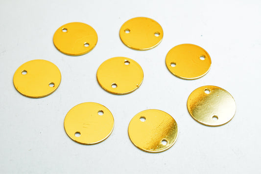 12mm Gold Filled Alternative Name Tag Round Disc: Tarnish Resistant Finish - Electroplated , Jewelry Making, Two Hole Stamping Blank