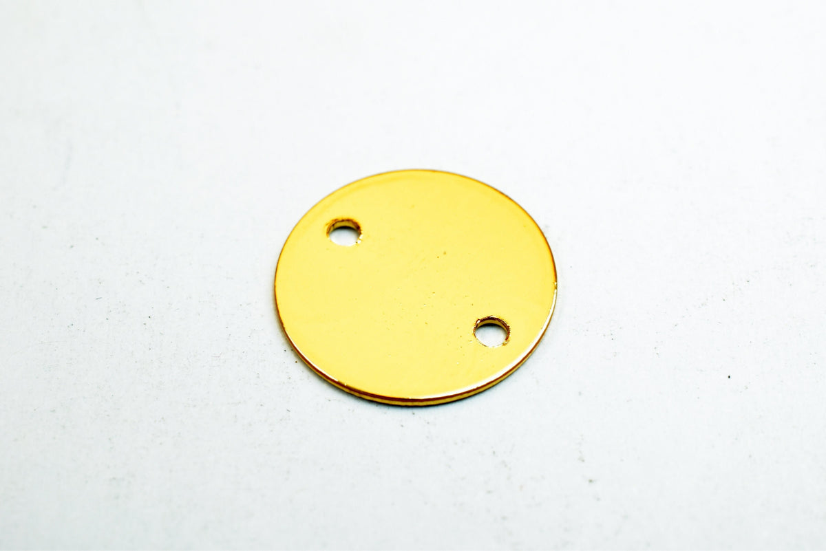 12mm Gold Filled Alternative Name Tag Round Disc: Tarnish Resistant Finish - Electroplated , Jewelry Making, Two Hole Stamping Blank